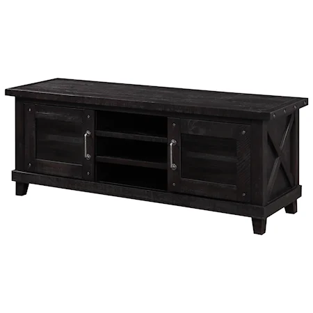 Solid Wood Media Console in Rustic Black Pine